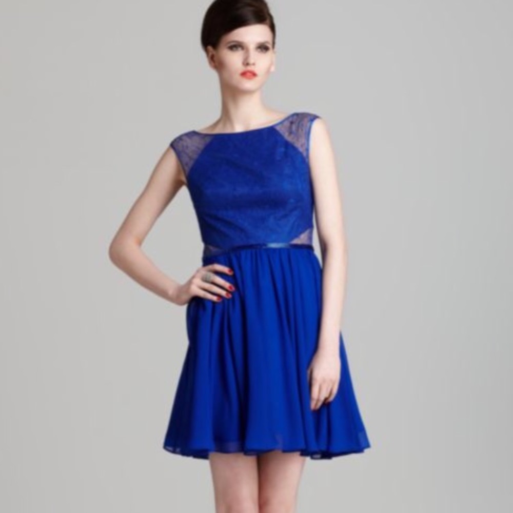 AQUA Cobalt Blue Lace A-line Dress